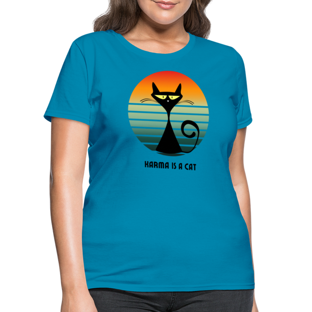 Karma is a Cat Sunset Women's T-Shirt - turquoise