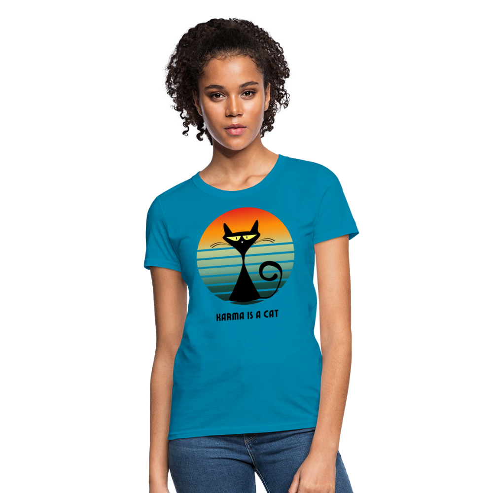Karma is a Cat Sunset Women's T-Shirt - turquoise