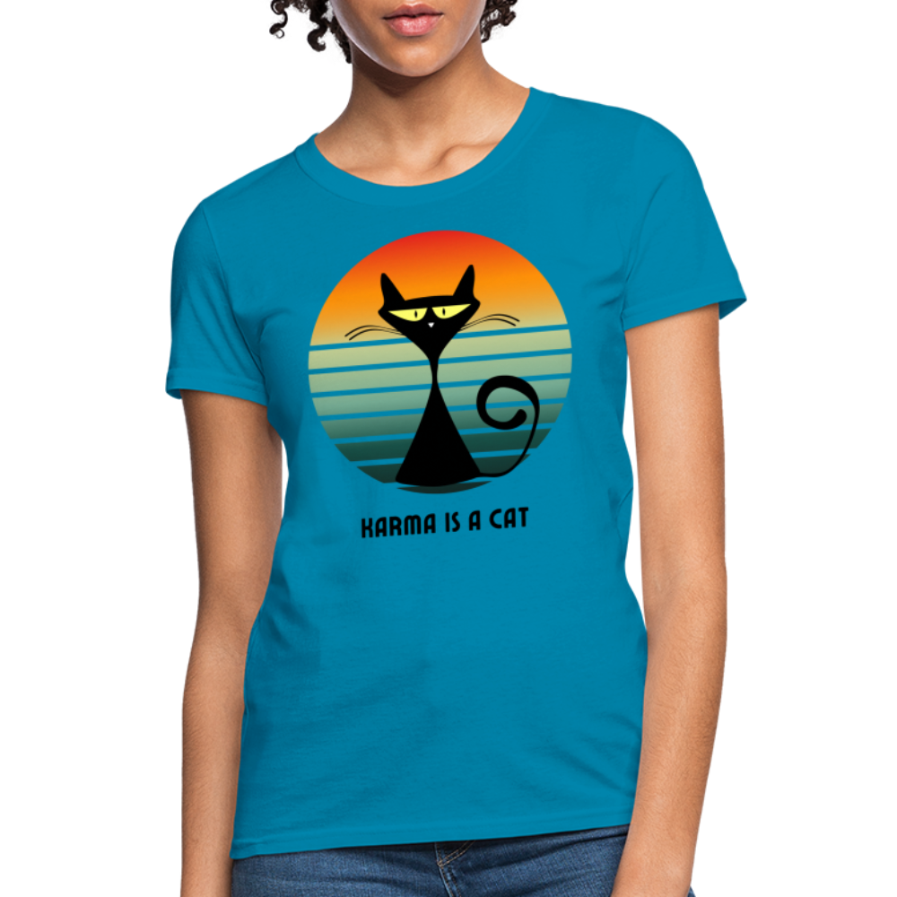 Karma is a Cat Sunset Women's T-Shirt - turquoise