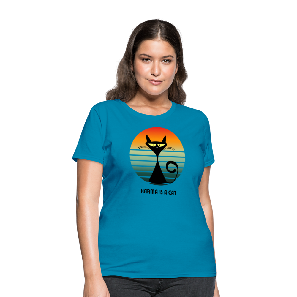 Karma is a Cat Sunset Women's T-Shirt - turquoise