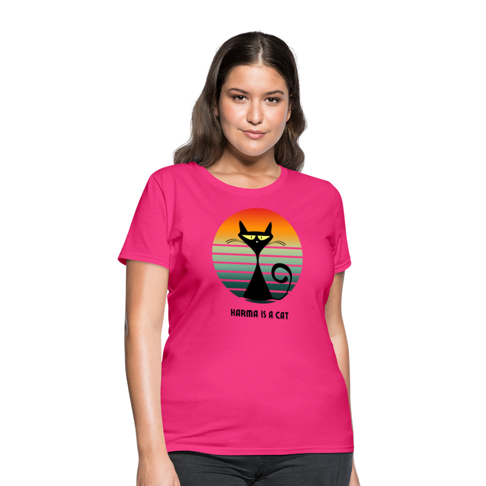 Karma is a Cat Sunset Women's T-Shirt - fuchsia