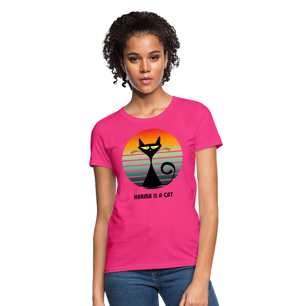 Karma is a Cat Sunset Women's T-Shirt - fuchsia