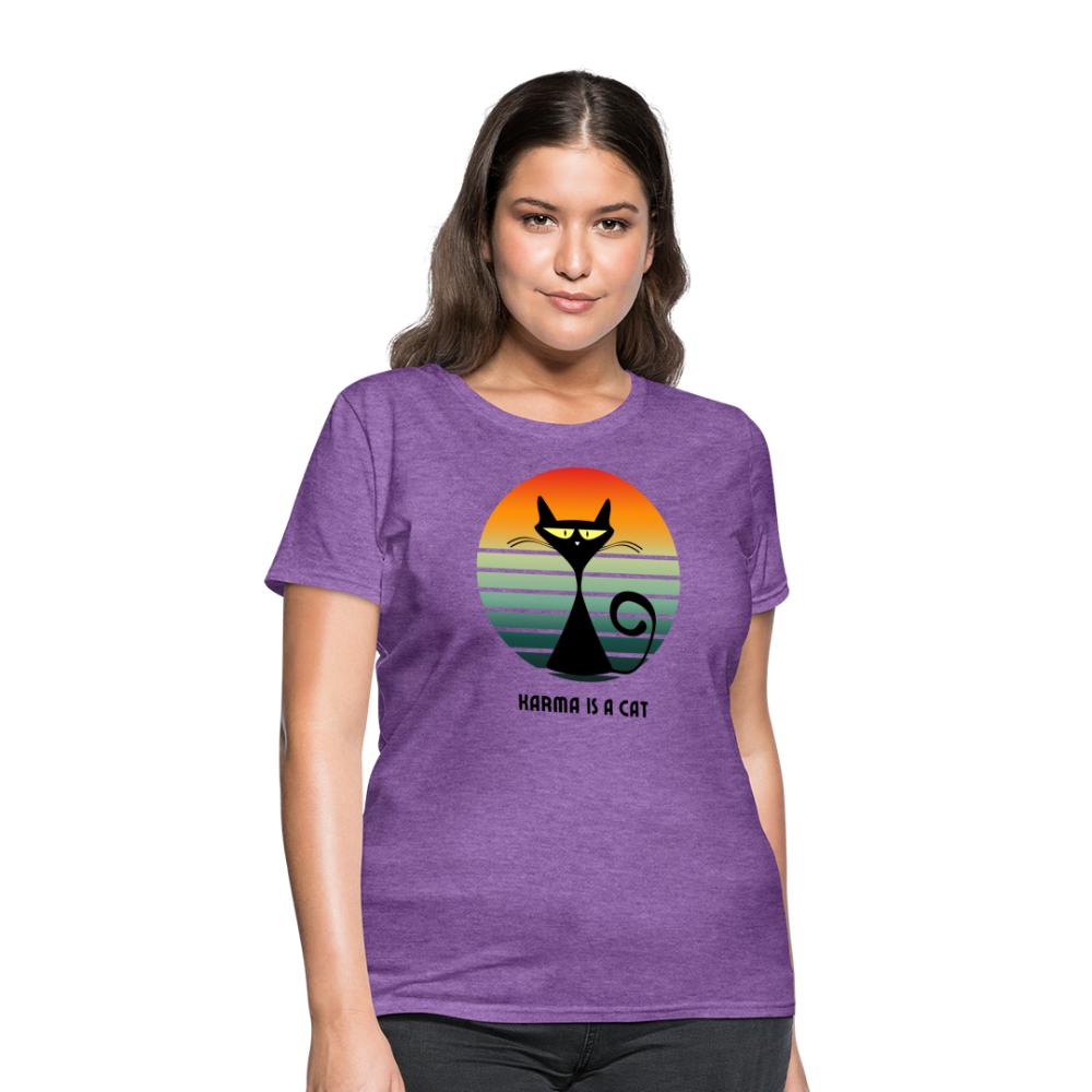 Karma is a Cat Sunset Women's T-Shirt - purple heather