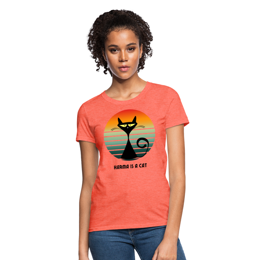 Karma is a Cat Sunset Women's T-Shirt - heather coral