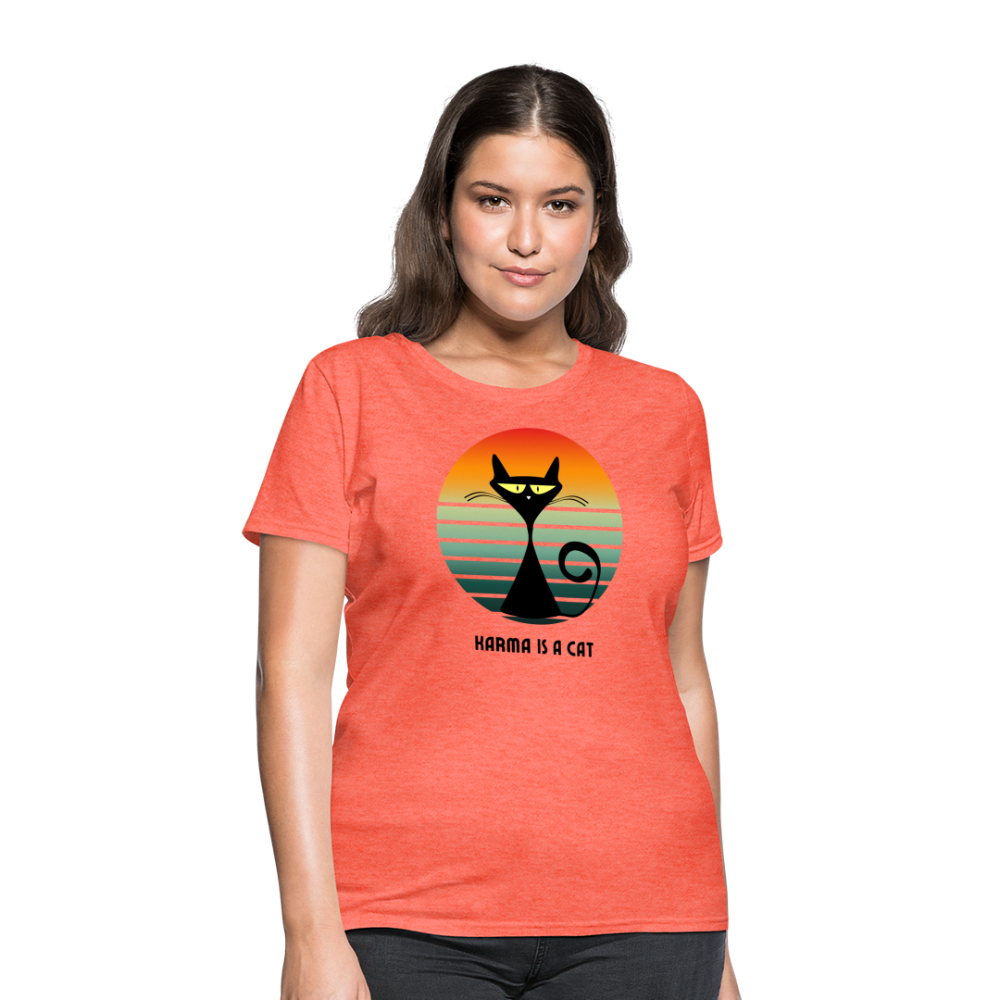 Karma is a Cat Sunset Women's T-Shirt - heather coral