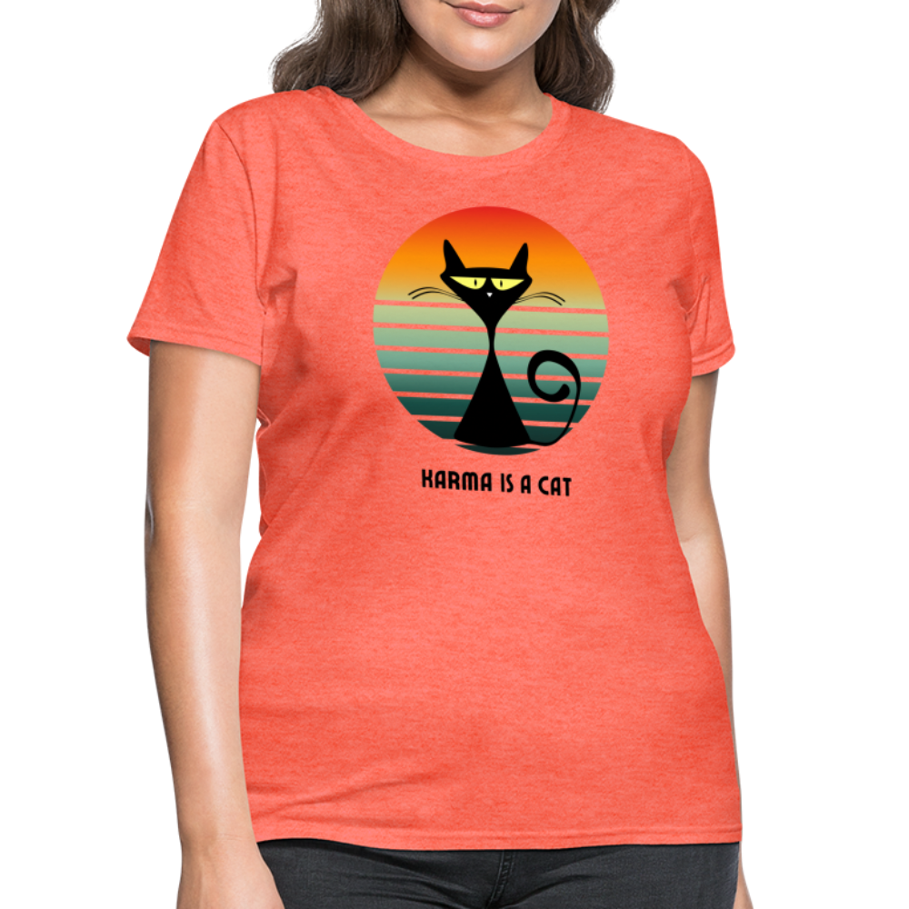 Karma is a Cat Sunset Women's T-Shirt - heather coral