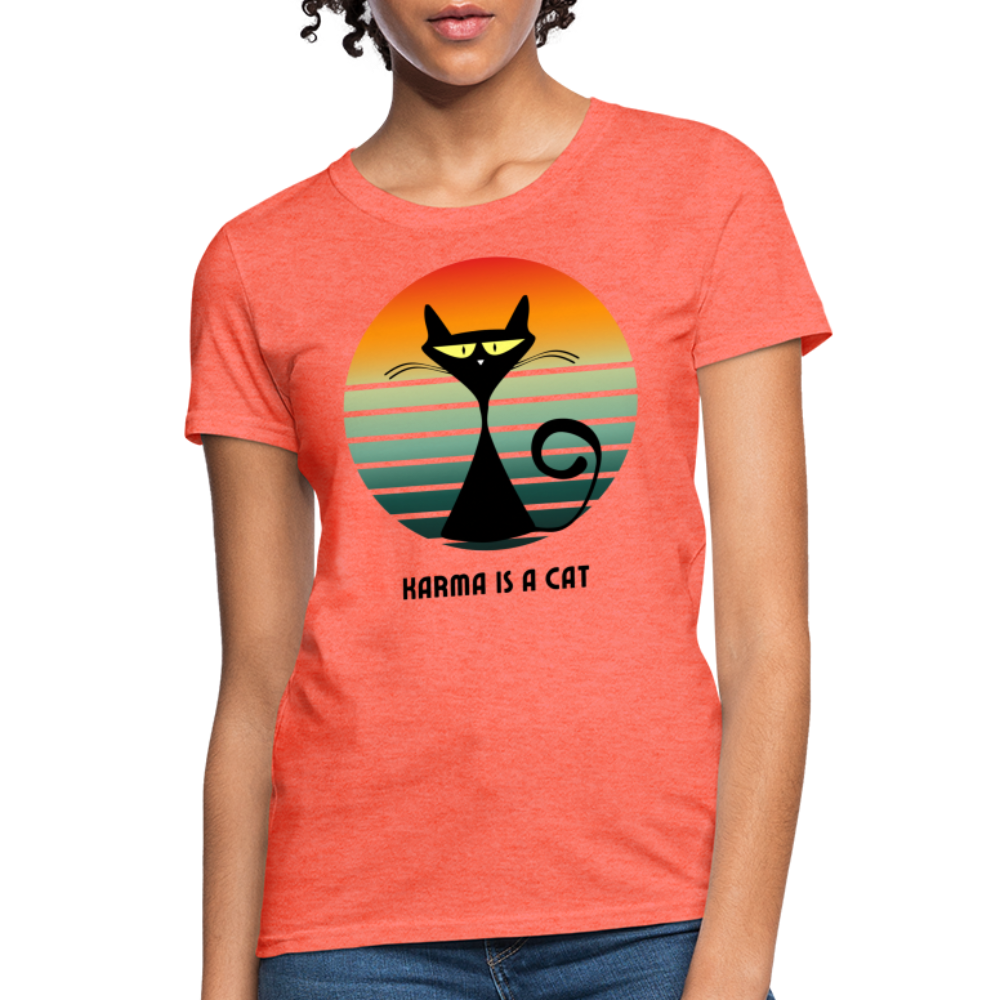 Karma is a Cat Sunset Women's T-Shirt - heather coral