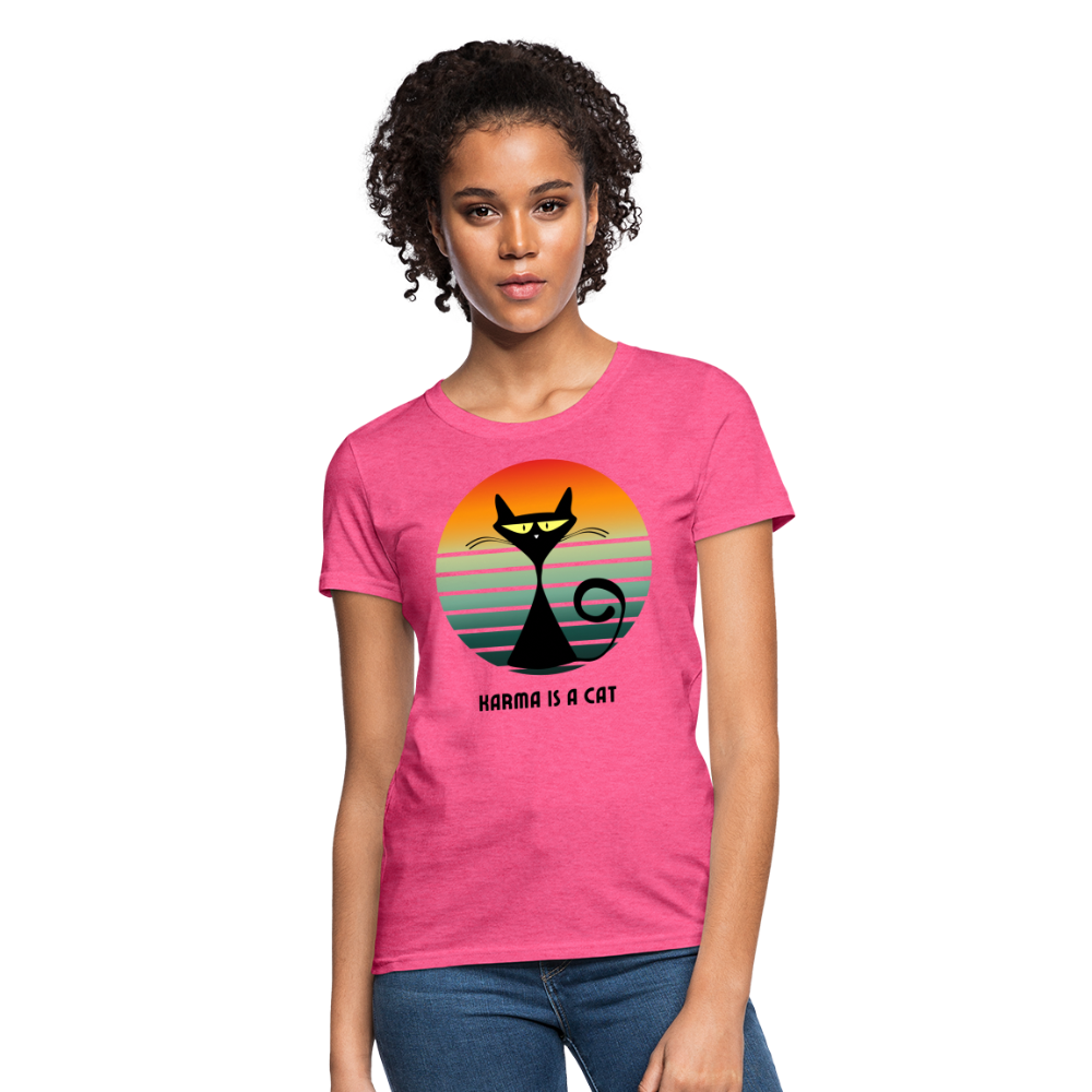Karma is a Cat Sunset Women's T-Shirt - heather pink