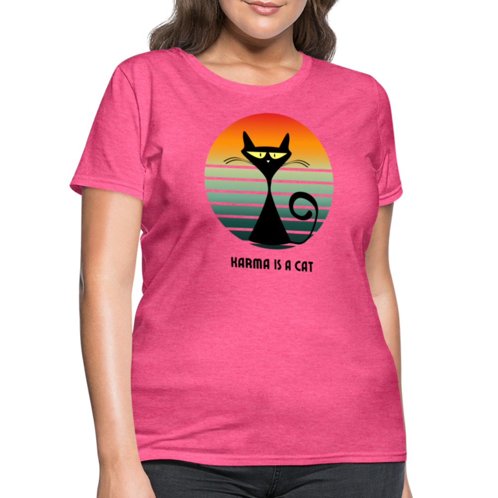 Karma is a Cat Sunset Women's T-Shirt - heather pink