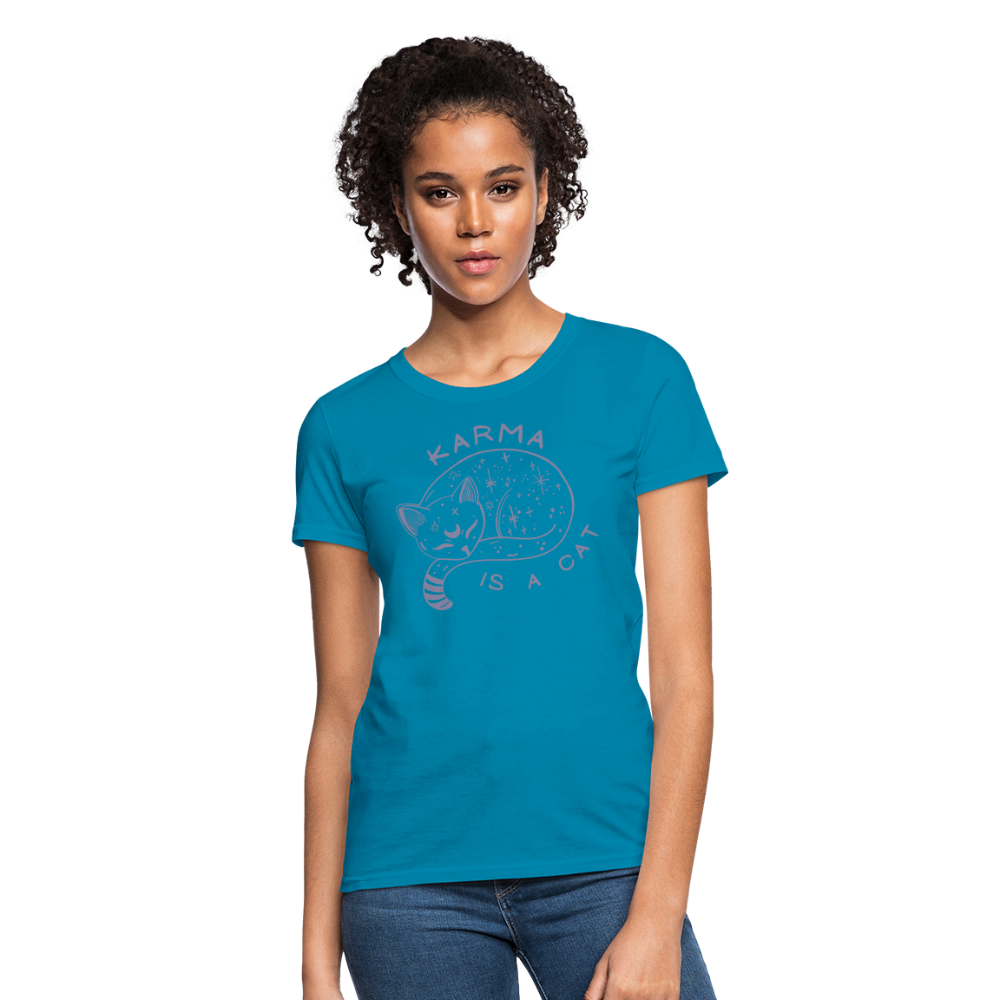 Karma is a Cat Softhand Women's T-Shirt - turquoise
