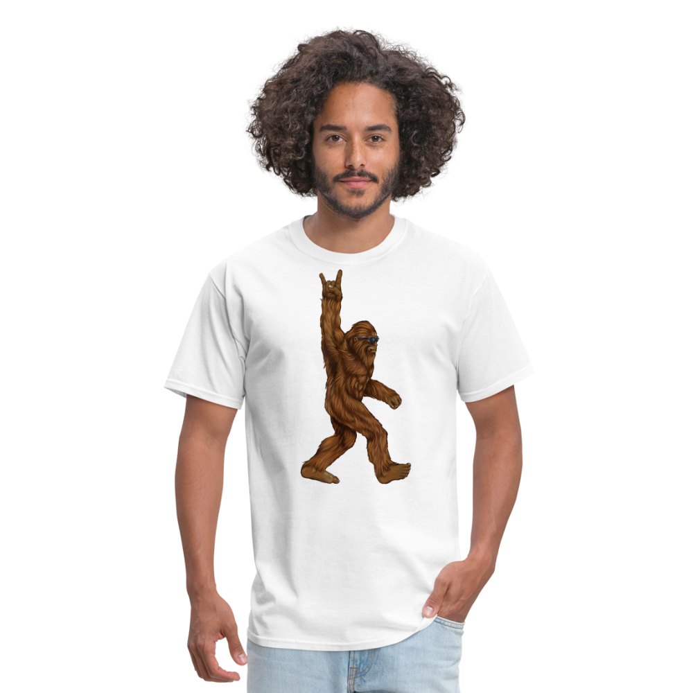 Rock On Bigfoot Sasquatch With Sunglasses Rock And Roll Graphic Tee Unisex Classic T-Shirt - white