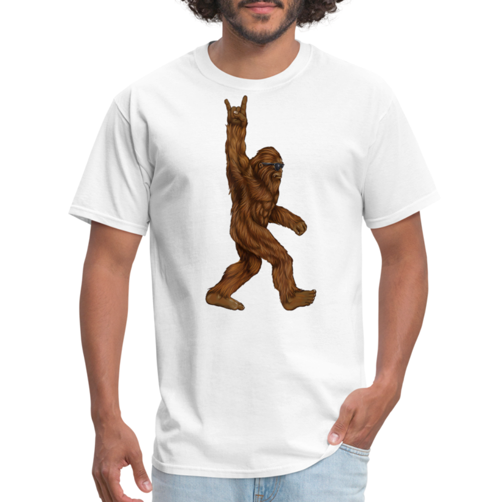 Rock On Bigfoot Sasquatch With Sunglasses Rock And Roll Graphic Tee Unisex Classic T-Shirt - white