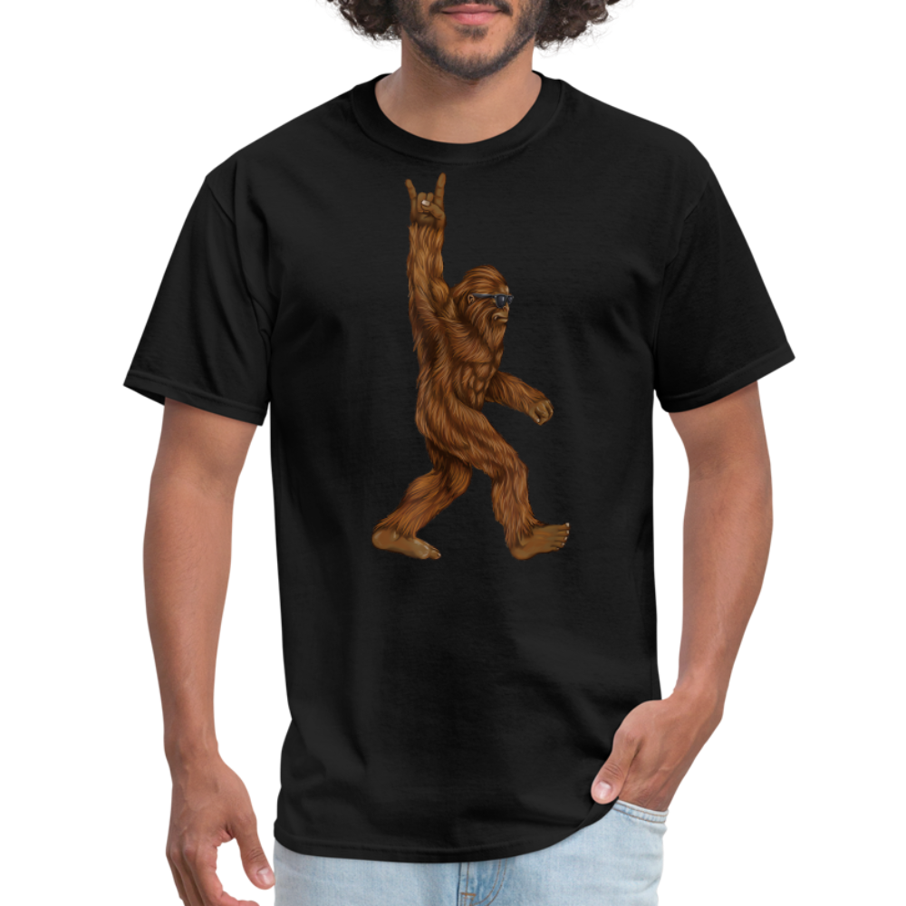 Rock On Bigfoot Sasquatch With Sunglasses Rock And Roll Graphic Tee Unisex Classic T-Shirt - black