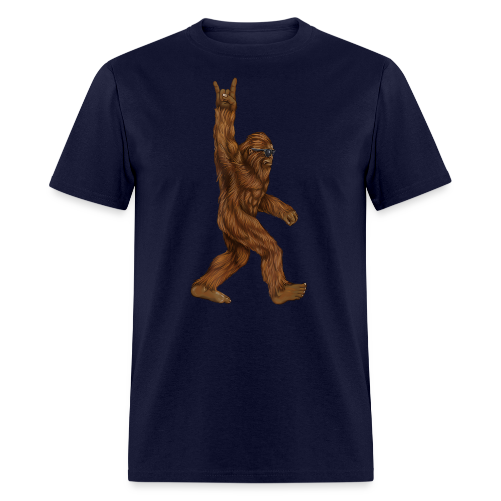 Rock On Bigfoot Sasquatch With Sunglasses Rock And Roll Graphic Tee Unisex Classic T-Shirt - navy