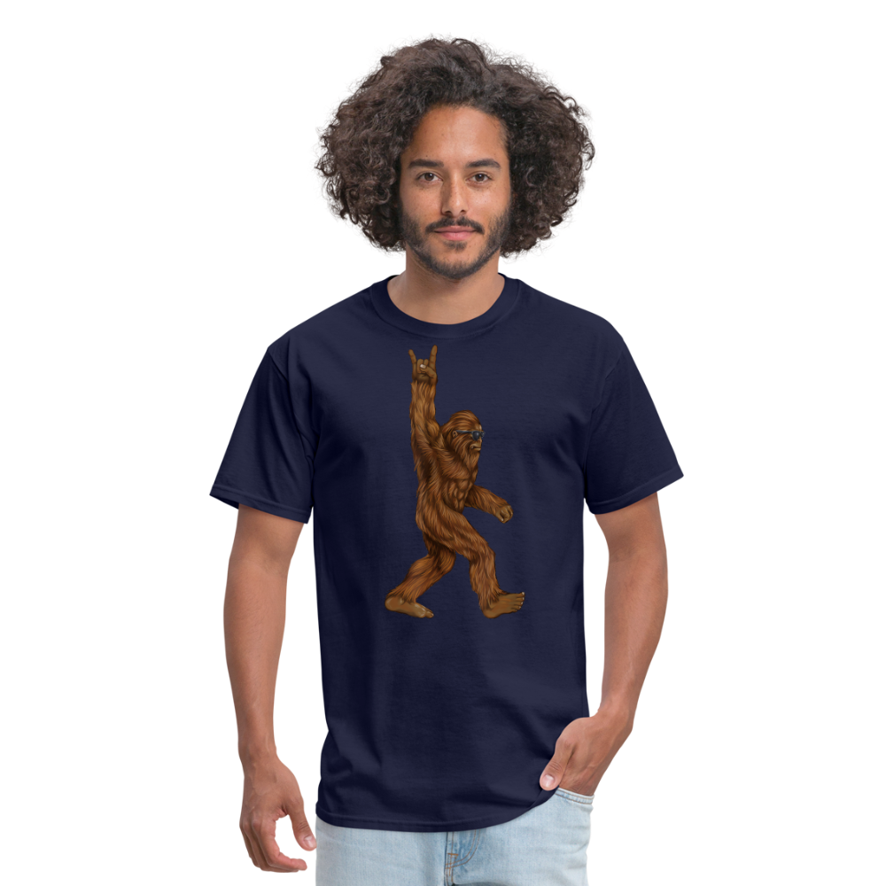 Rock On Bigfoot Sasquatch With Sunglasses Rock And Roll Graphic Tee Unisex Classic T-Shirt - navy