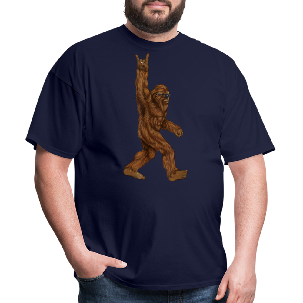 Rock On Bigfoot Sasquatch With Sunglasses Rock And Roll Graphic Tee Unisex Classic T-Shirt - navy