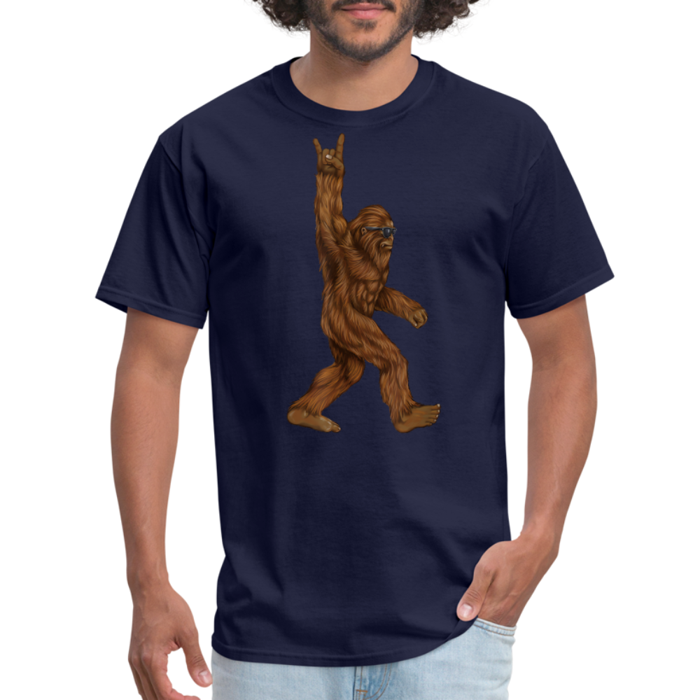 Rock On Bigfoot Sasquatch With Sunglasses Rock And Roll Graphic Tee Unisex Classic T-Shirt - navy