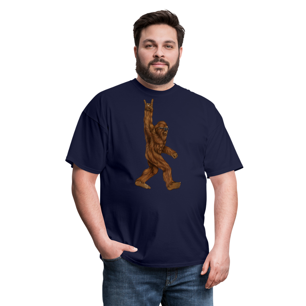 Rock On Bigfoot Sasquatch With Sunglasses Rock And Roll Graphic Tee Unisex Classic T-Shirt - navy