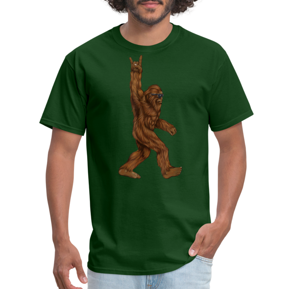 Rock On Bigfoot Sasquatch With Sunglasses Rock And Roll Graphic Tee Unisex Classic T-Shirt - forest green