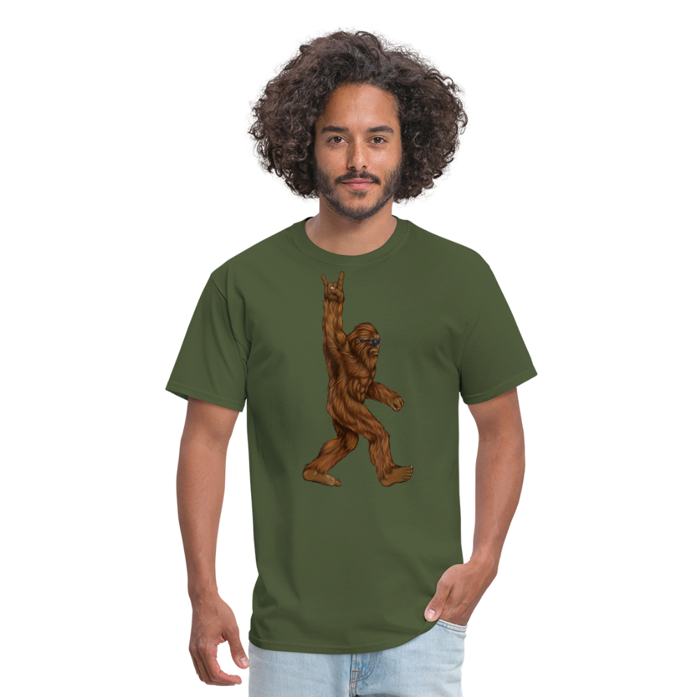 Rock On Bigfoot Sasquatch With Sunglasses Rock And Roll Graphic Tee Unisex Classic T-Shirt - military green