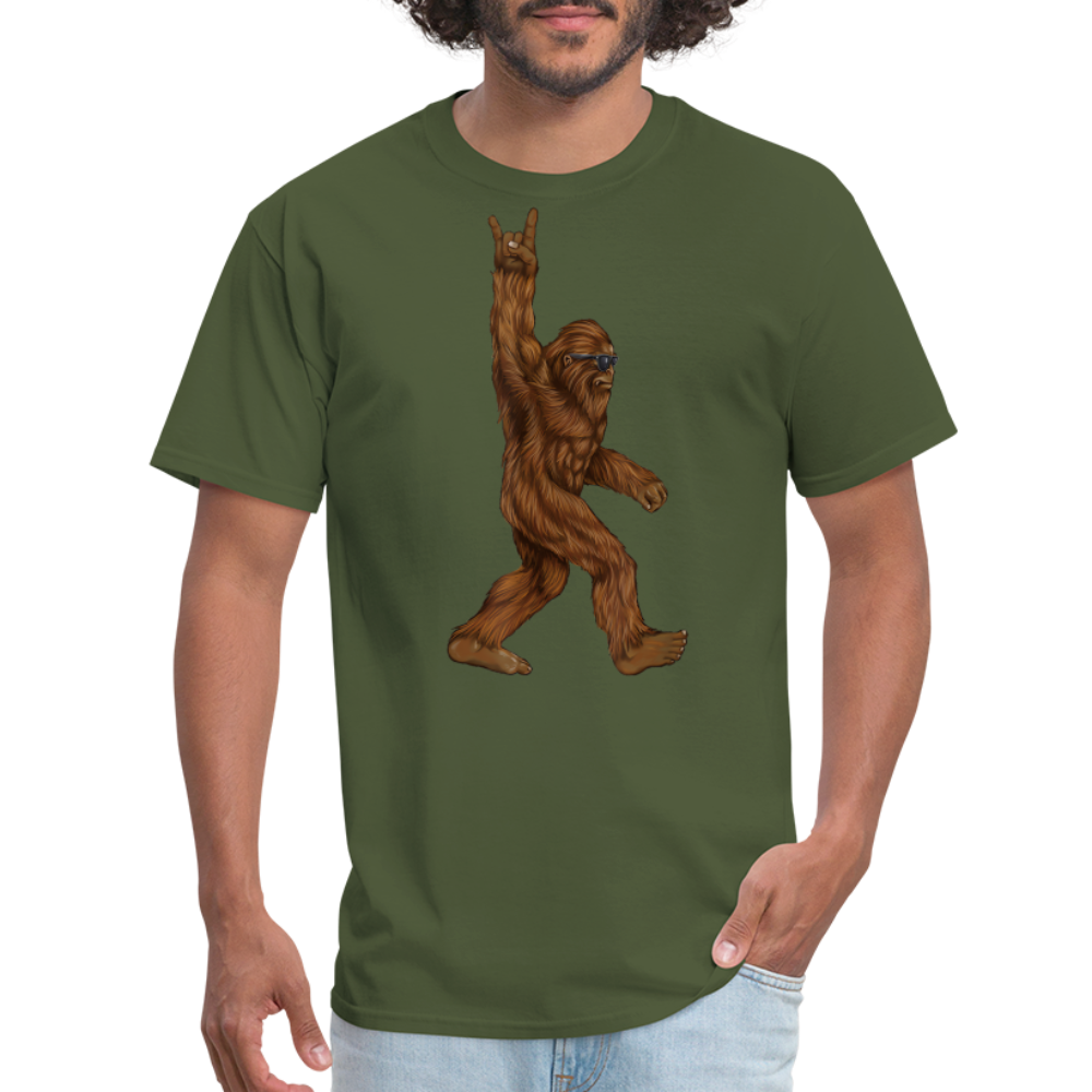 Rock On Bigfoot Sasquatch With Sunglasses Rock And Roll Graphic Tee Unisex Classic T-Shirt - military green