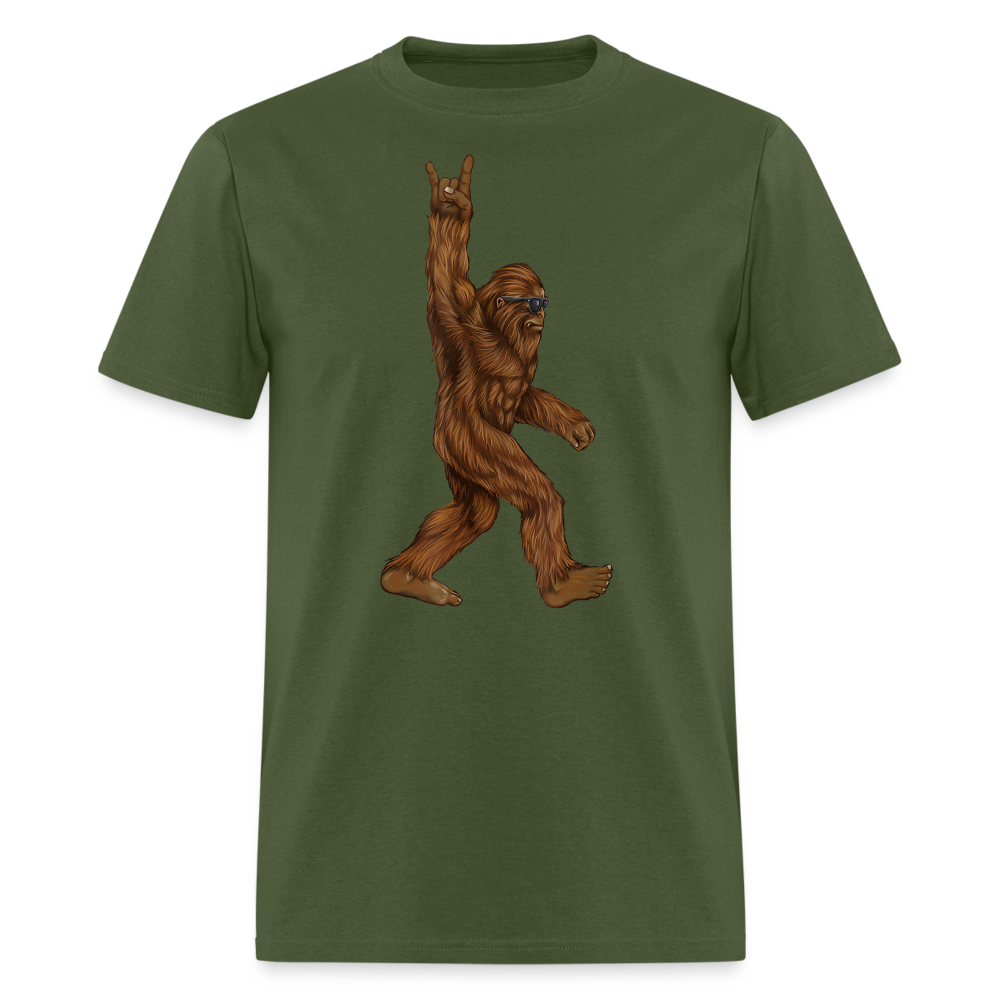 Rock On Bigfoot Sasquatch With Sunglasses Rock And Roll Graphic Tee Unisex Classic T-Shirt - military green