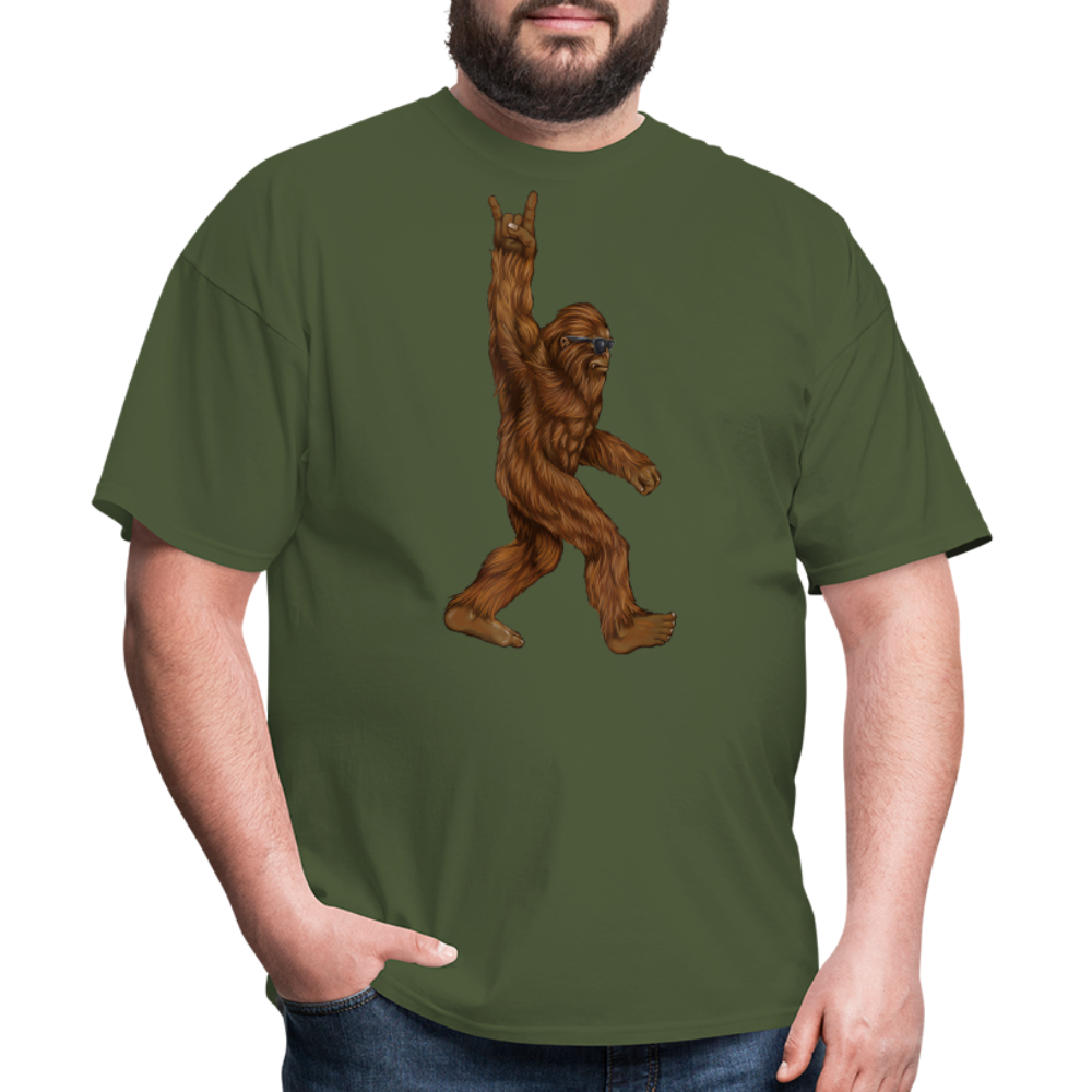 Rock On Bigfoot Sasquatch With Sunglasses Rock And Roll Graphic Tee Unisex Classic T-Shirt - military green