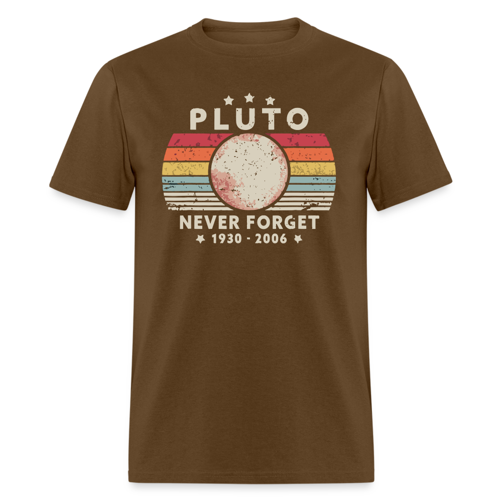 Never Forget Pluto Graphic Tee. Retro Style Funny Space Science Unisex T-Shirt - brown