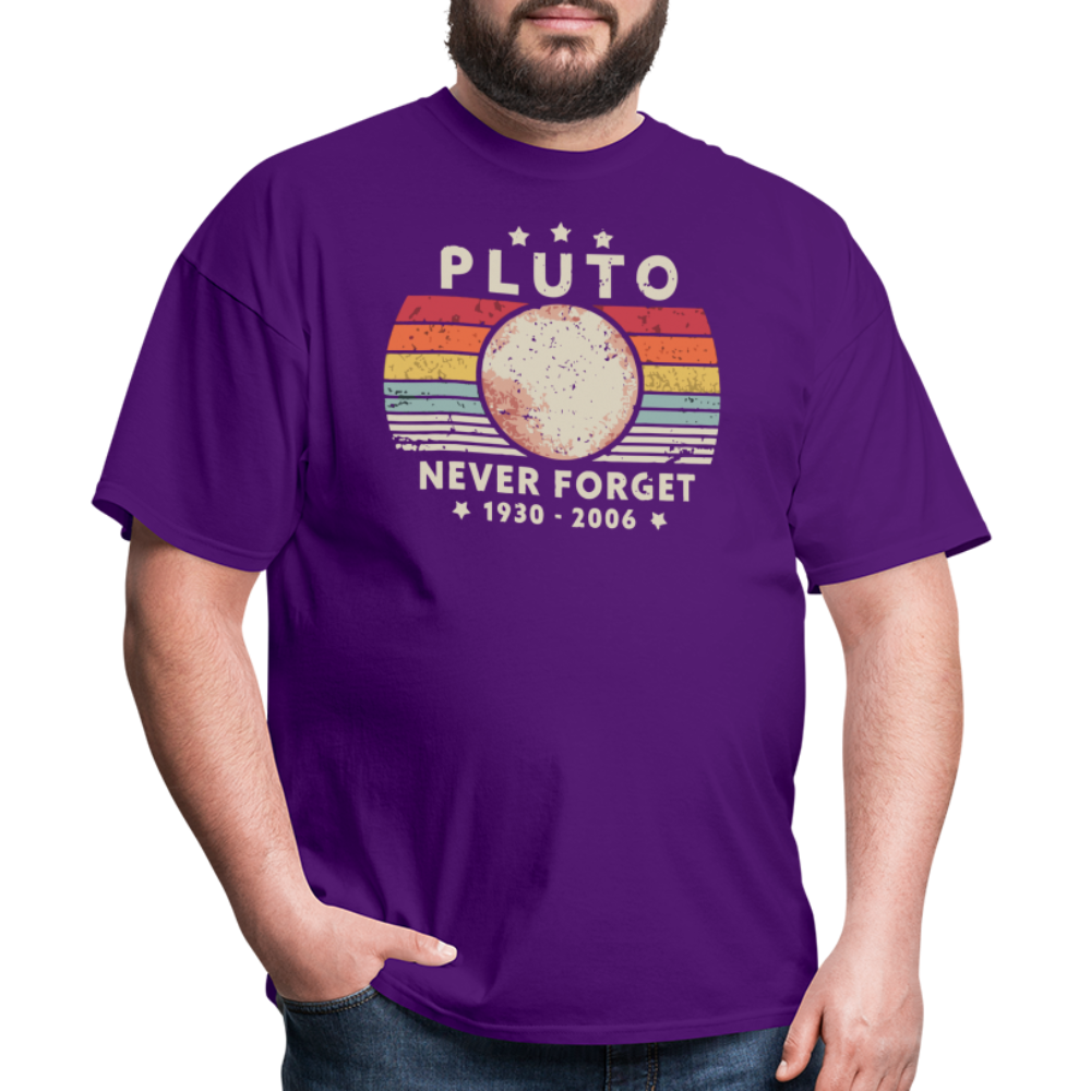Never Forget Pluto Graphic Tee. Retro Style Funny Space Science Unisex T-Shirt - purple