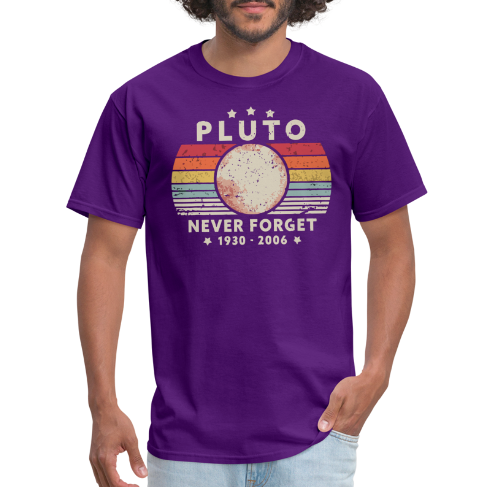 Never Forget Pluto Graphic Tee. Retro Style Funny Space Science Unisex T-Shirt - purple