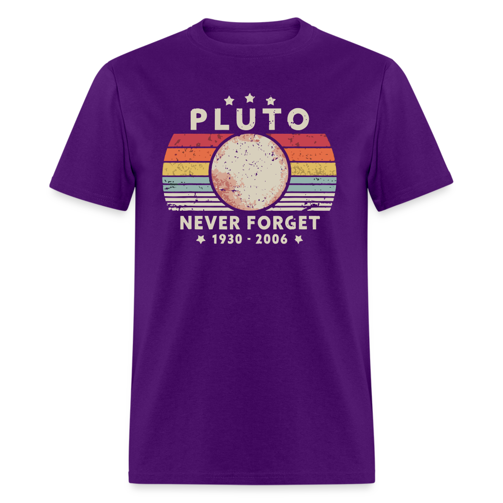 Never Forget Pluto Graphic Tee. Retro Style Funny Space Science Unisex T-Shirt - purple