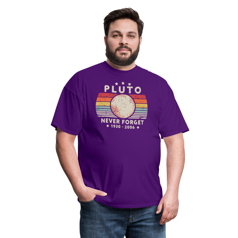 Never Forget Pluto Graphic Tee. Retro Style Funny Space Science Unisex T-Shirt - purple