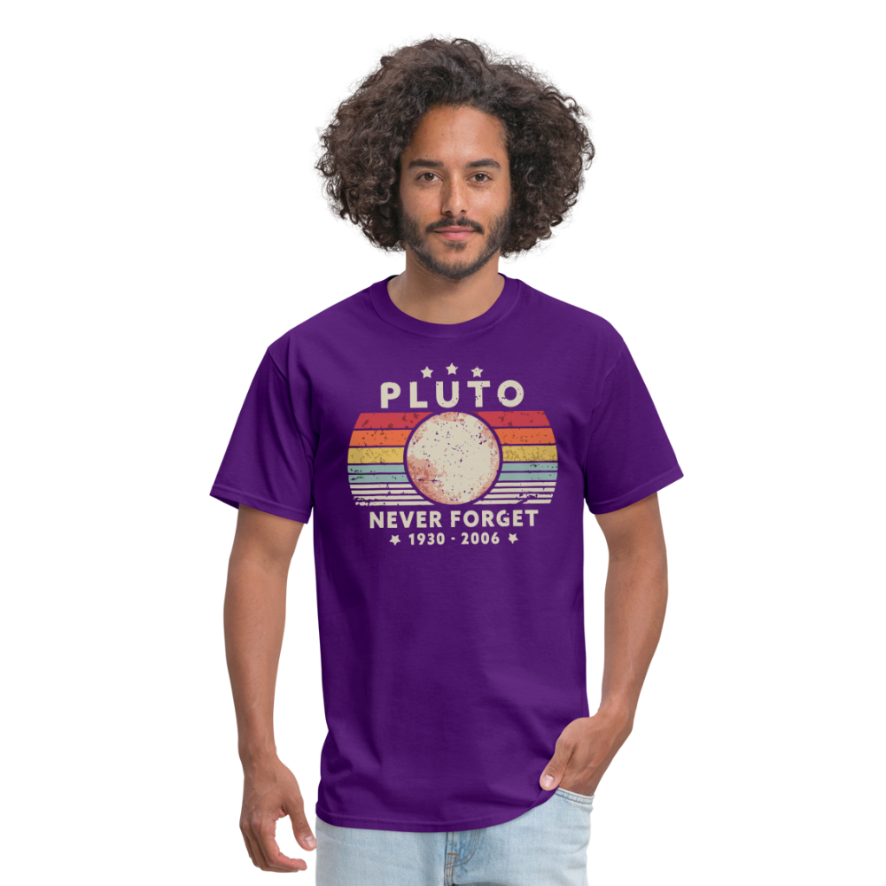 Never Forget Pluto Graphic Tee. Retro Style Funny Space Science Unisex T-Shirt - purple