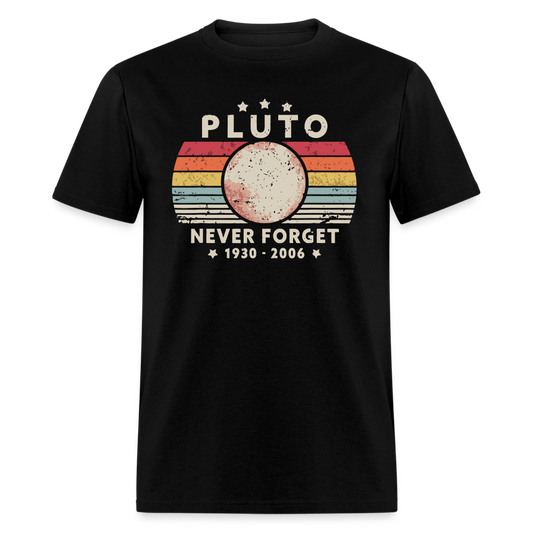 Never Forget Pluto Graphic Tee. Retro Style Funny Space Science Unisex T-Shirt - black