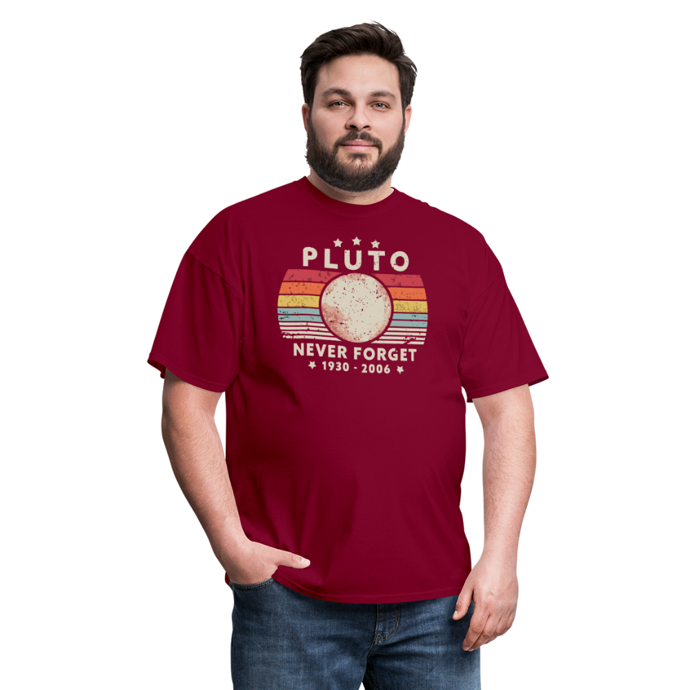 Never Forget Pluto Graphic Tee. Retro Style Funny Space Science Unisex T-Shirt - burgundy