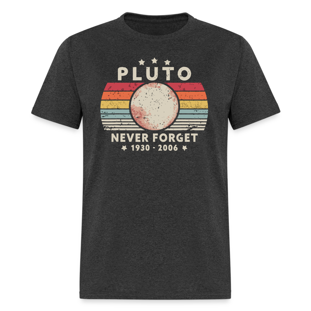 Never Forget Pluto Graphic Tee. Retro Style Funny Space Science Unisex T-Shirt - heather black