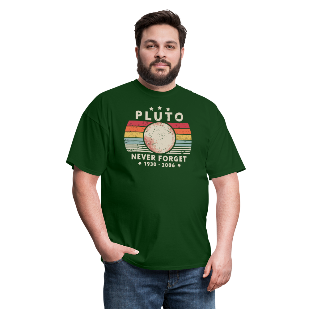 Never Forget Pluto Graphic Tee. Retro Style Funny Space Science Unisex T-Shirt - forest green