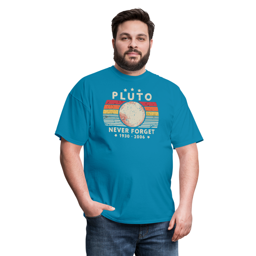Never Forget Pluto Graphic Tee. Retro Style Funny Space Science Unisex T-Shirt - turquoise