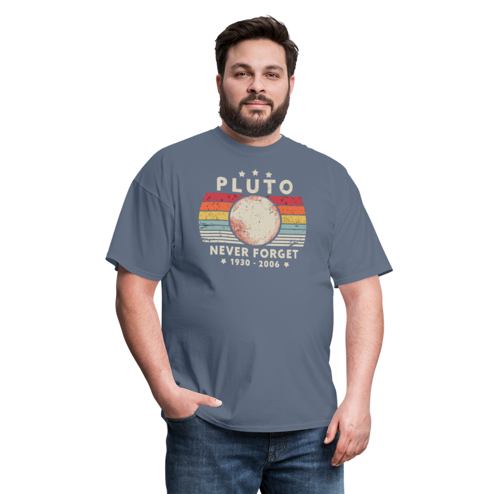 Never Forget Pluto Graphic Tee. Retro Style Funny Space Science Unisex T-Shirt - denim