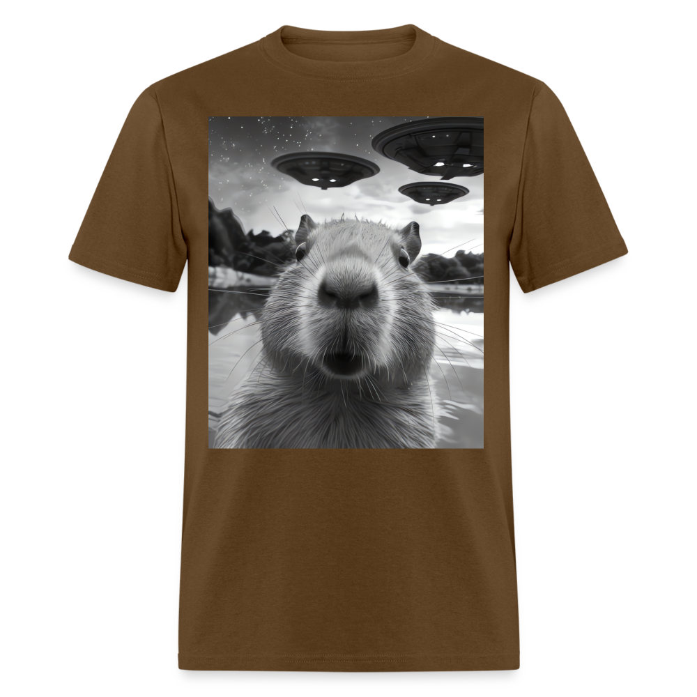 Capybara Selfie with UFOs Funny Graphic Tee Weird Unisex Classic T-Shirt - brown