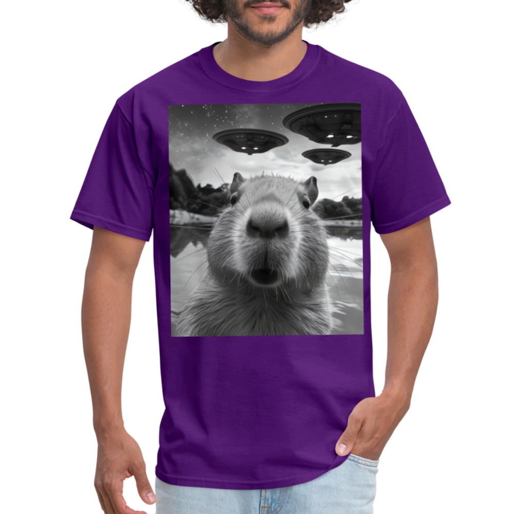 Capybara Selfie with UFOs Funny Graphic Tee Weird Unisex Classic T-Shirt - purple