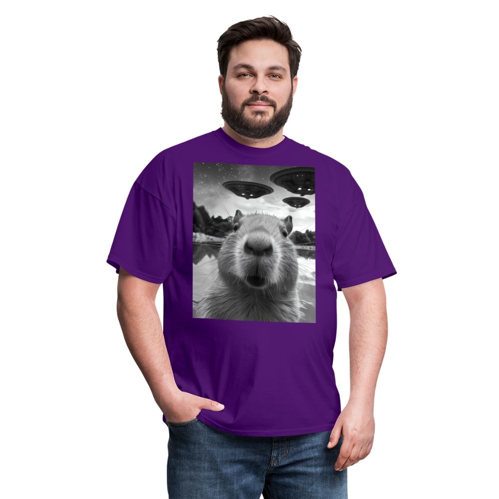 Capybara Selfie with UFOs Funny Graphic Tee Weird Unisex Classic T-Shirt - purple