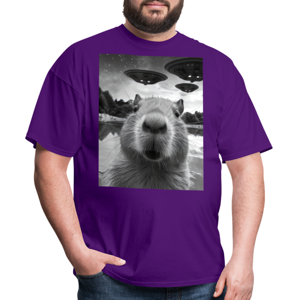 Capybara Selfie with UFOs Funny Graphic Tee Weird Unisex Classic T-Shirt - purple