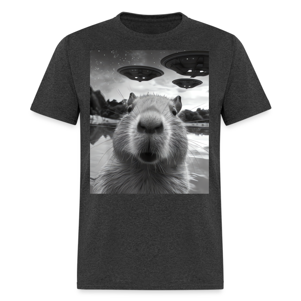 Capybara Selfie with UFOs Funny Graphic Tee Weird Unisex Classic T-Shirt - heather black