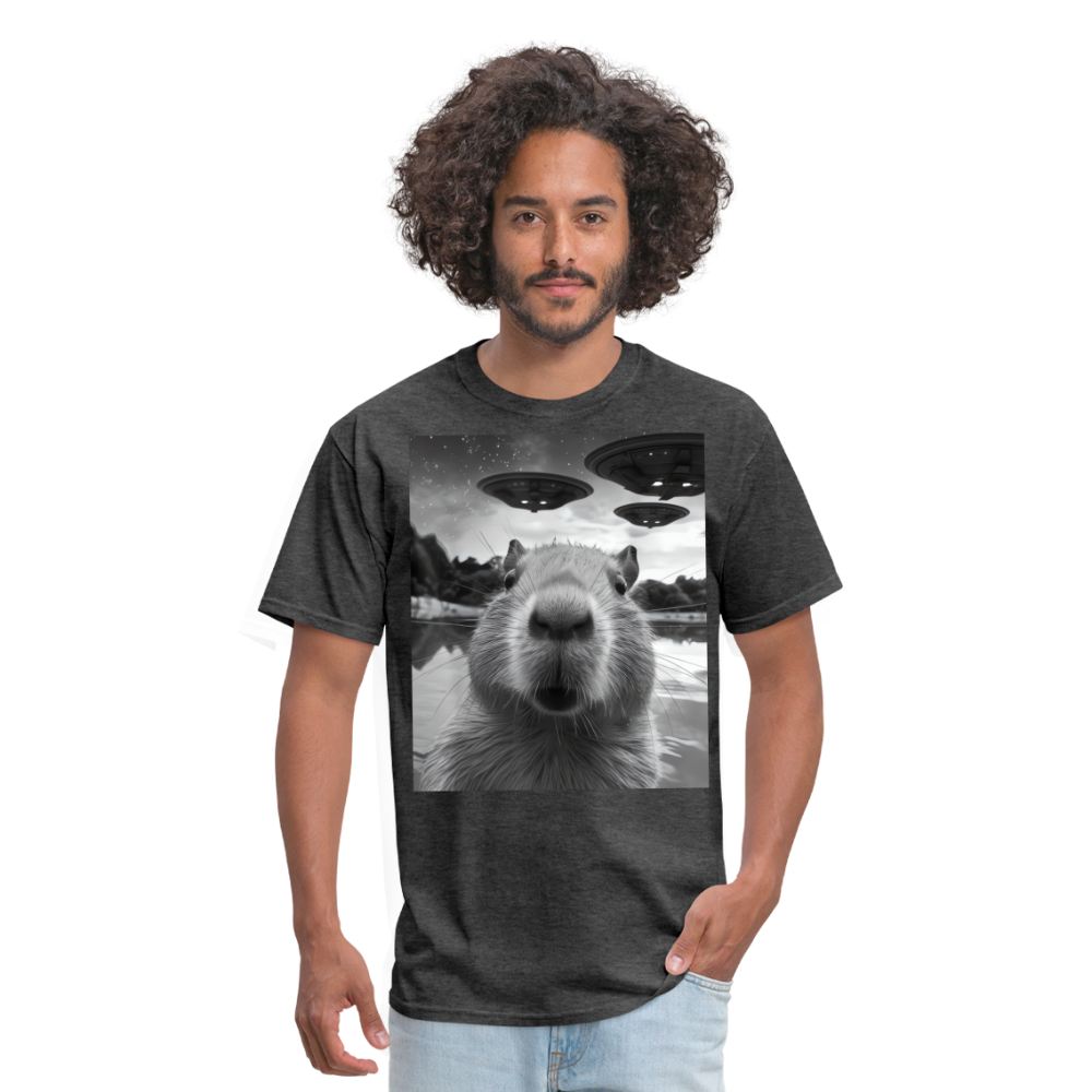Capybara Selfie with UFOs Funny Graphic Tee Weird Unisex Classic T-Shirt - heather black