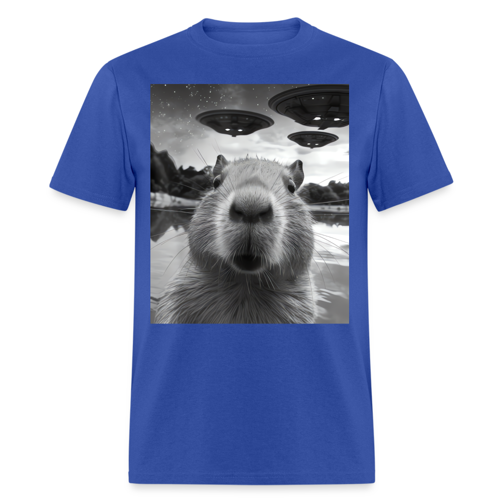 Capybara Selfie with UFOs Funny Graphic Tee Weird Unisex Classic T-Shirt - royal blue