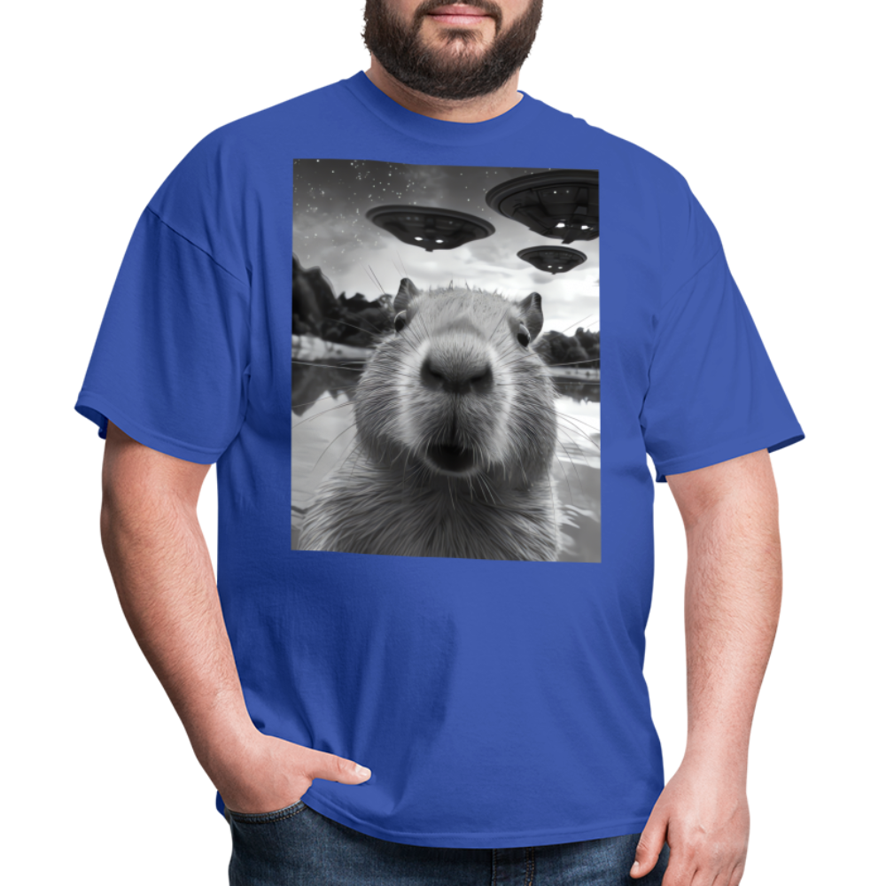 Capybara Selfie with UFOs Funny Graphic Tee Weird Unisex Classic T-Shirt - royal blue