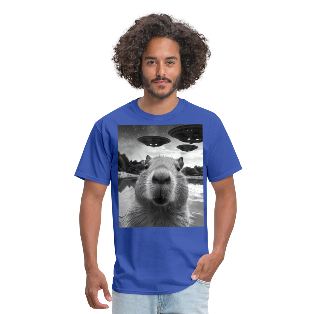 Capybara Selfie with UFOs Funny Graphic Tee Weird Unisex Classic T-Shirt - royal blue