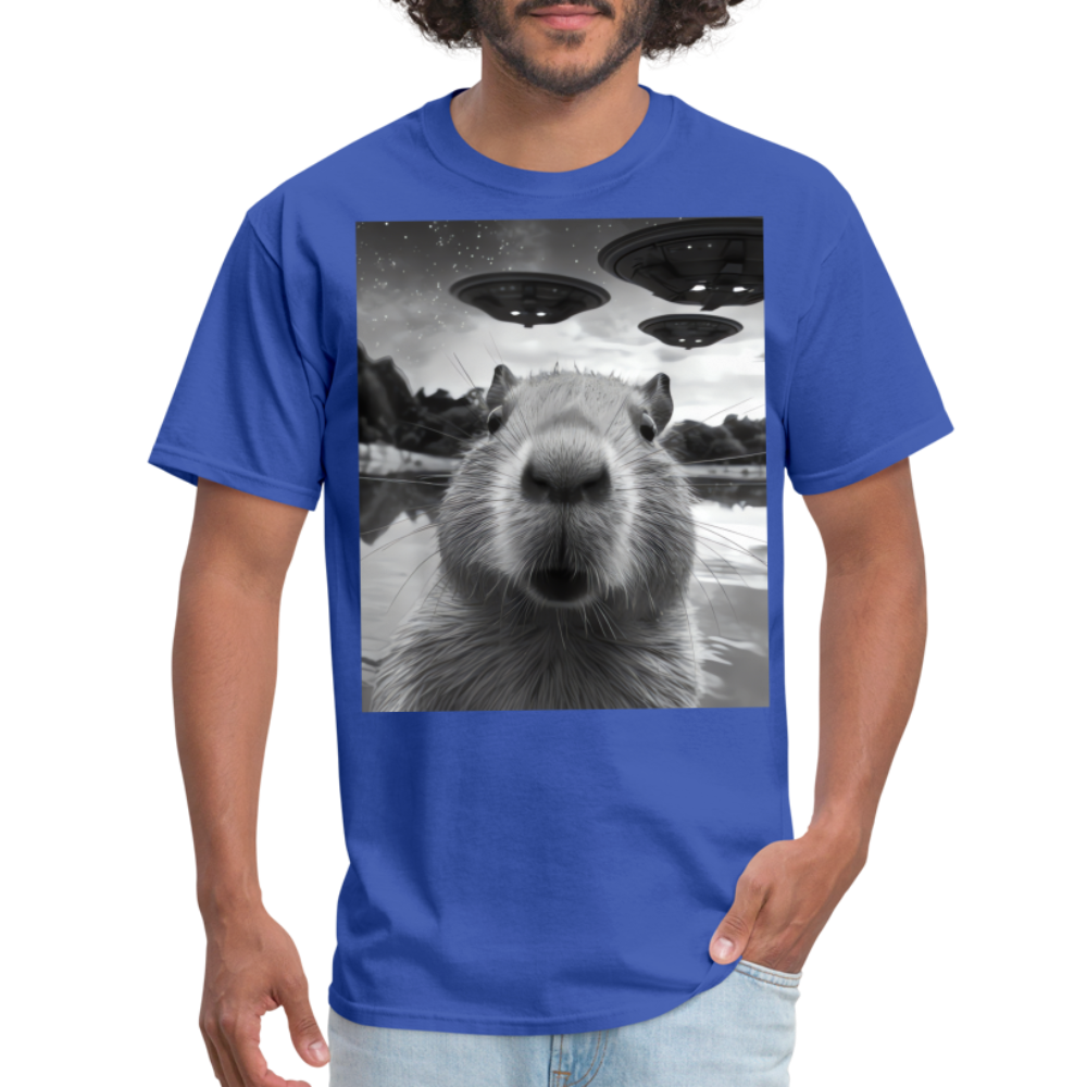 Capybara Selfie with UFOs Funny Graphic Tee Weird Unisex Classic T-Shirt - royal blue