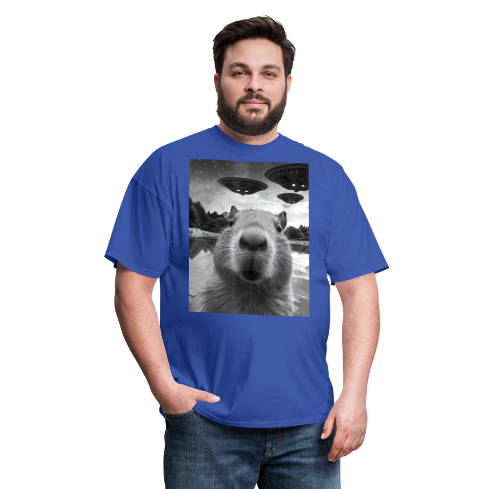 Capybara Selfie with UFOs Funny Graphic Tee Weird Unisex Classic T-Shirt - royal blue